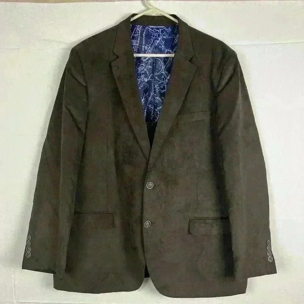 Nautica Mens Suit‎ Jacket Blazer Brown Suede Like Polyester Size 46 Regular